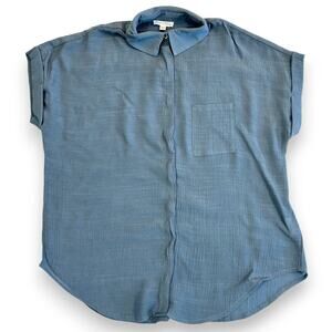 Twine & String Womens L Collared Blouse 1/4 Button Blue